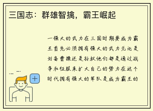 三国志：群雄智擒，霸王崛起